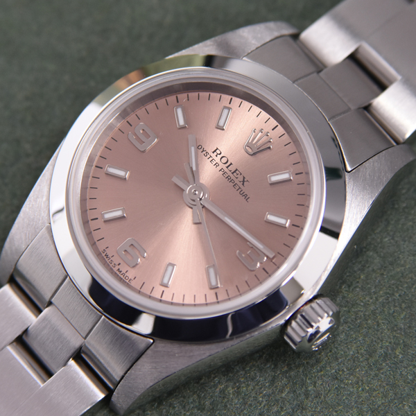 ロレックス 時計 レディース オイスターパーペチュアル K番 ピンク文字盤 自動巻 ステンレス ROLEX 76080 SS 中古