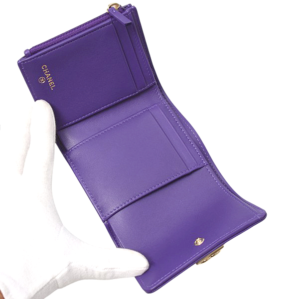 シャネル 財布 レディース ボーイシャネル スモールウォレット 3つ折り財布 ラムスキン パープル CHANEL 未使用展示品