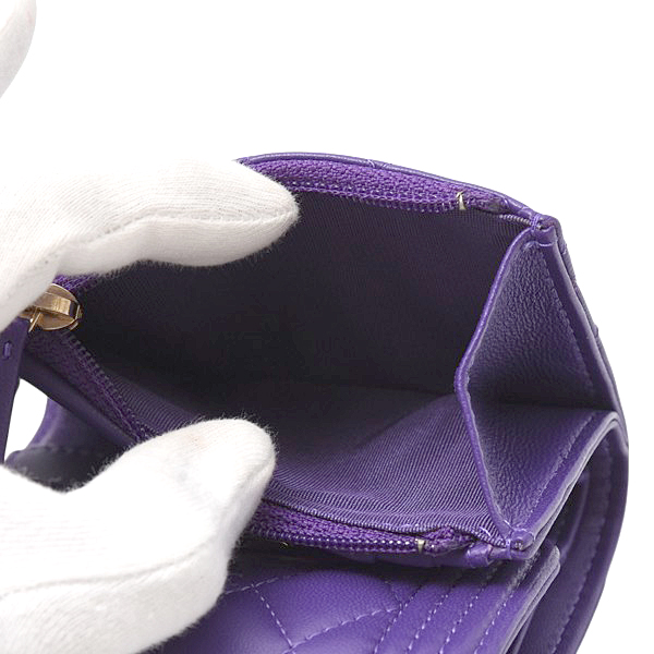 シャネル 財布 レディース ボーイシャネル スモールウォレット 3つ折り財布 ラムスキン パープル CHANEL 未使用展示品