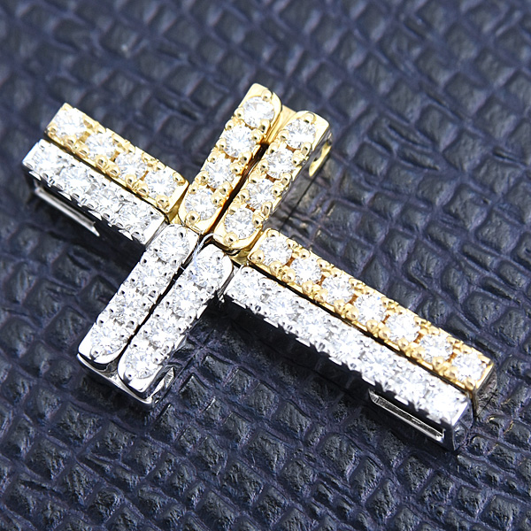 タサキ ペンダント レディース クロス ダイヤ ペンダントトップ バー D0.32ct×2 2WAY ゴールド TASAKI K18YG×WG 中古