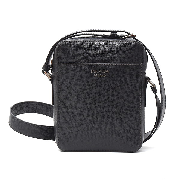 プラダ バッグ メンズ ロゴ ショルダーバッグ クロスボディバッグ サフィアーノ ブラック 2VH040 PRADA 中古