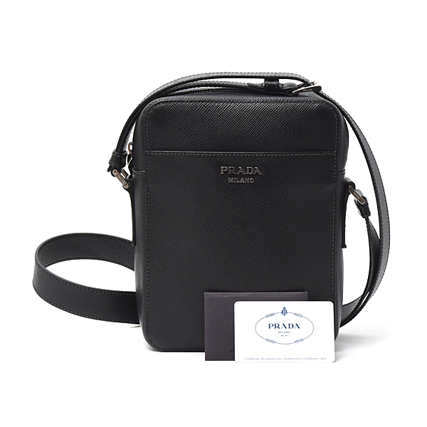 プラダ バッグ メンズ ロゴ ショルダーバッグ クロスボディバッグ サフィアーノ ブラック 2VH040 PRADA 中古