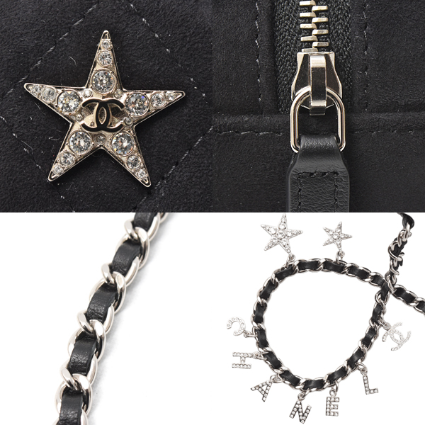 シャネル バッグ レディース マトラッセ スターモチーフ ココマーク チェーンショルダーバッグ ラウンド スエード ブラック CHANEL 中古