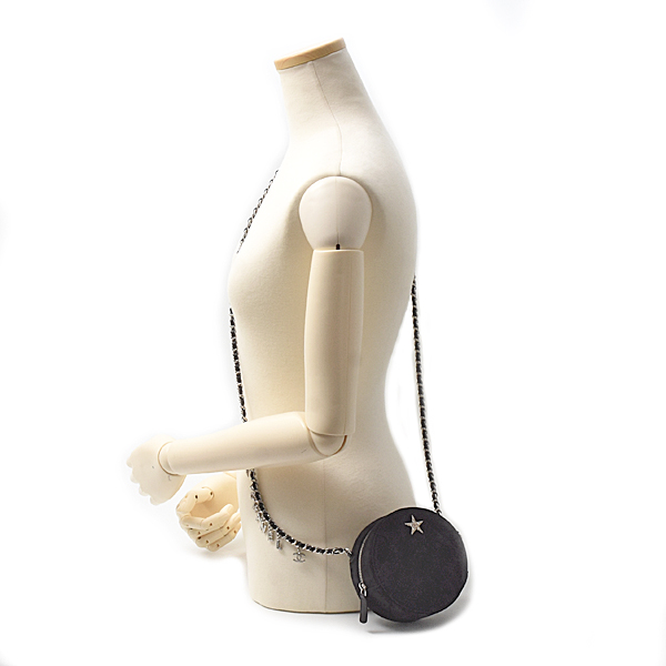 シャネル バッグ レディース マトラッセ スターモチーフ ココマーク チェーンショルダーバッグ ラウンド スエード ブラック CHANEL 中古