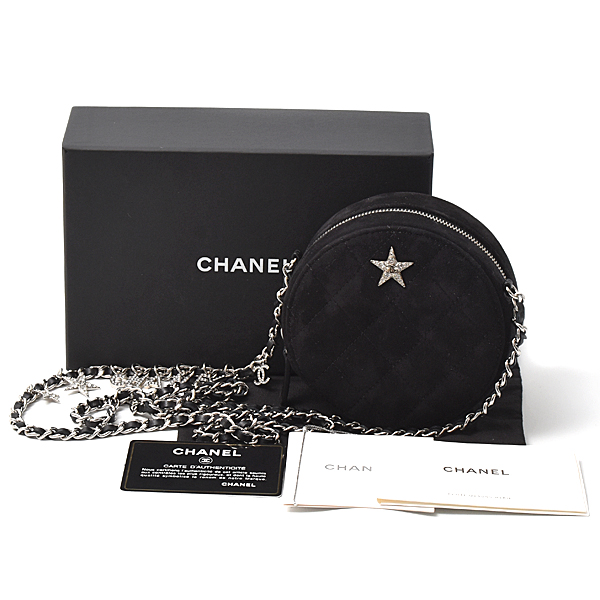 シャネル バッグ レディース マトラッセ スターモチーフ ココマーク チェーンショルダーバッグ ラウンド スエード ブラック CHANEL 中古