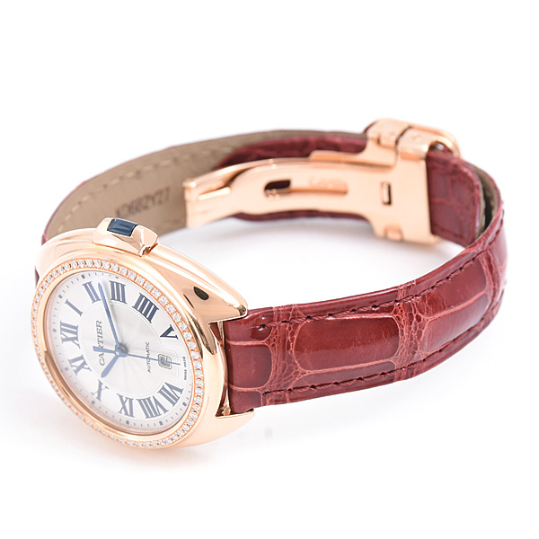 カルティエ 時計 レディース クレ ドゥ カルティエ 31mm ダイヤベゼル 自動巻 シルバー文字盤 ピンクゴールド 750PG Cartier WJCL0047 中古