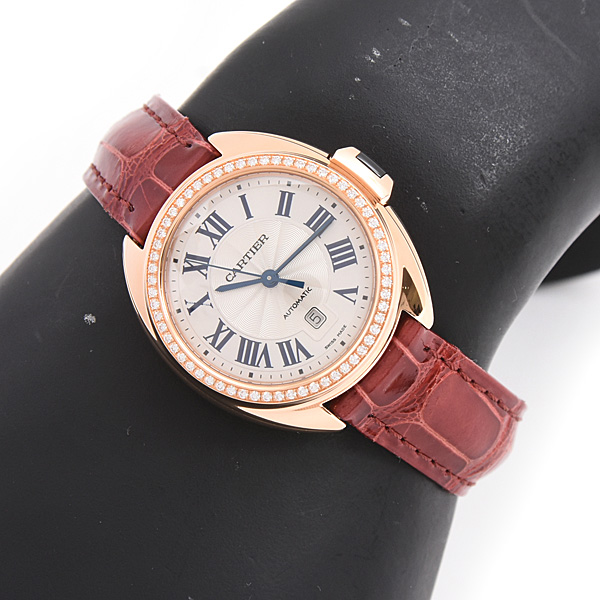 カルティエ 時計 レディース クレ ドゥ カルティエ 31mm ダイヤベゼル 自動巻 シルバー文字盤 ピンクゴールド 750PG Cartier WJCL0047 中古
