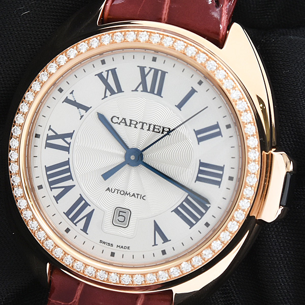 カルティエ 時計 レディース クレ ドゥ カルティエ 31mm ダイヤベゼル 自動巻 シルバー文字盤 ピンクゴールド 750PG Cartier WJCL0047 中古