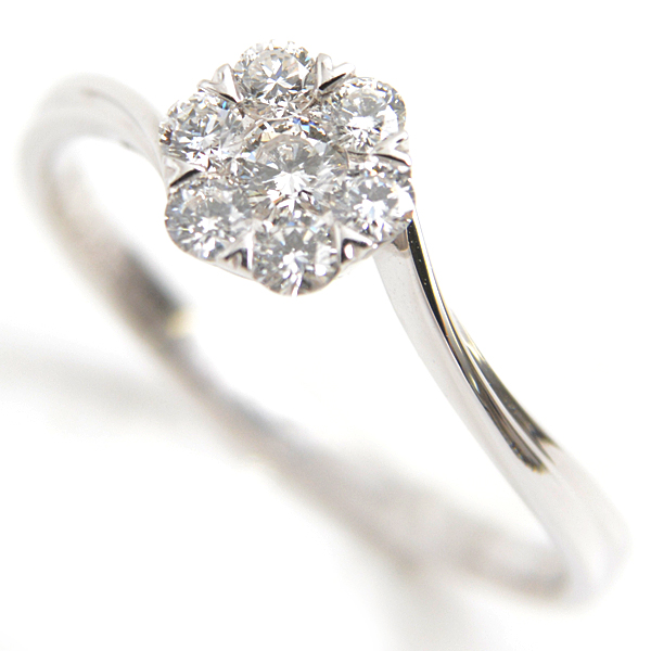 周大生 指輪 レディース フラワーモチーフ ダイヤ リング 10号 D0.06ct 0.17ct ホワイトゴールド 750WG 中古