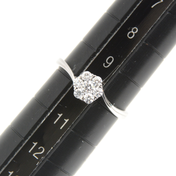 周大生 指輪 レディース フラワーモチーフ ダイヤ リング 10号 D0.06ct 0.17ct ホワイトゴールド 750WG 中古