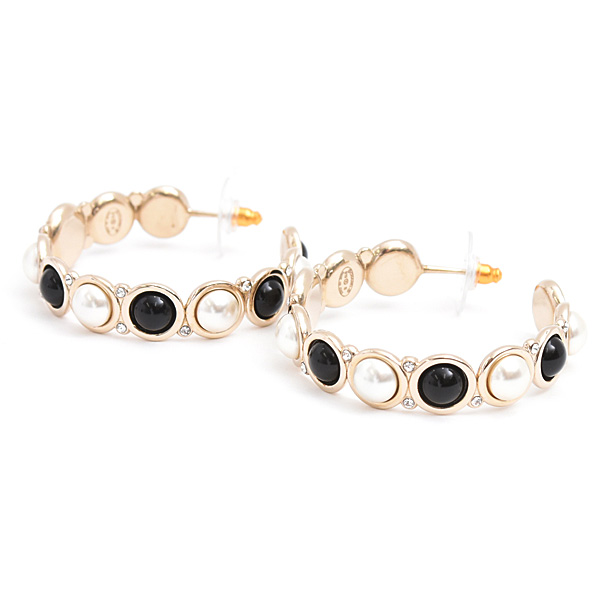 シャネル ピアス レディース ココマーク フェイクパール ラインストーン フープ B19B ゴールド GP CHANEL 中古