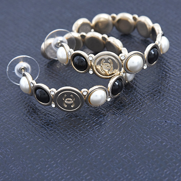 シャネル ピアス レディース ココマーク フェイクパール ラインストーン フープ B19B ゴールド GP CHANEL 中古