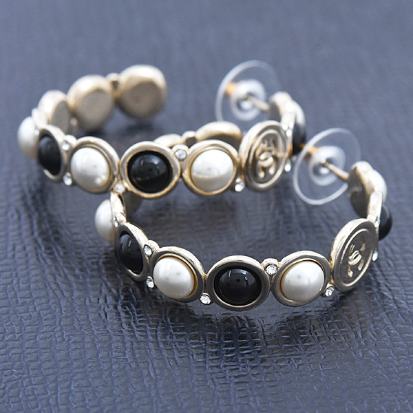 シャネル ピアス レディース ココマーク フェイクパール ラインストーン フープ B19B ゴールド GP CHANEL 中古