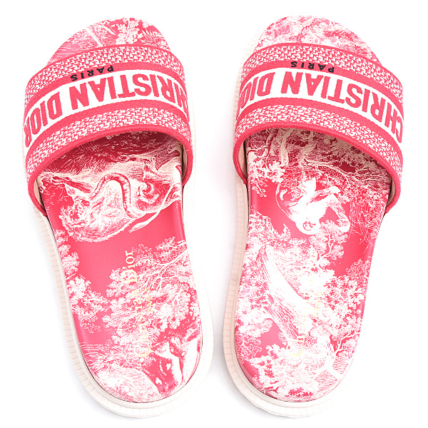 クリスチャンディオール サンダル レディース Dway スライド トワルドゥジュイ 36.5 23.5 レッド Christian Dior KCQ550TJE コットン 中古