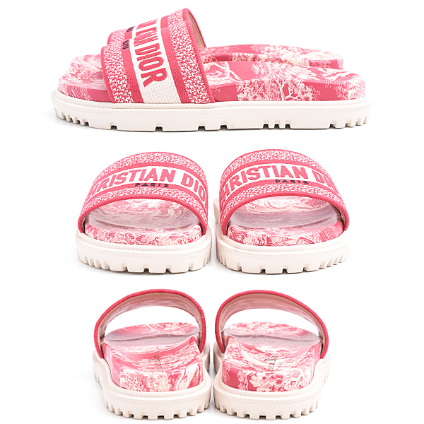 クリスチャンディオール サンダル レディース Dway スライド トワルドゥジュイ 36.5 23.5 レッド Christian Dior KCQ550TJE コットン 中古