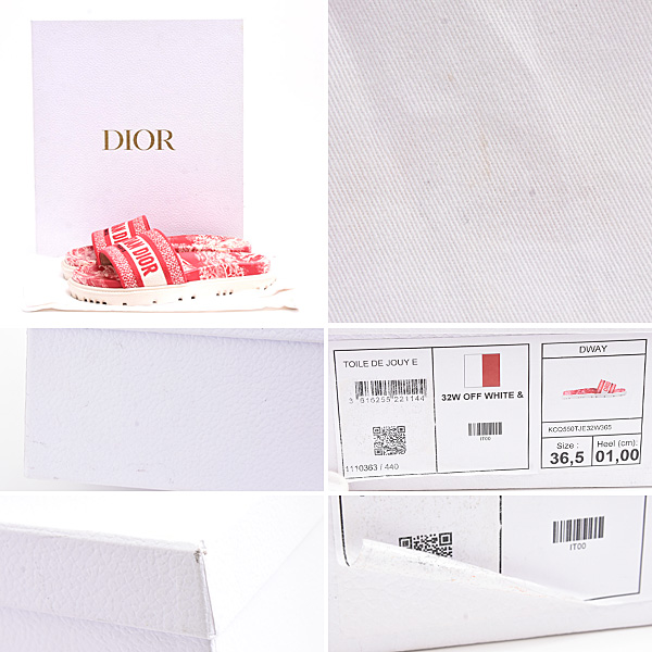 クリスチャンディオール サンダル レディース Dway スライド トワルドゥジュイ 36.5 23.5 レッド Christian Dior KCQ550TJE コットン 中古
