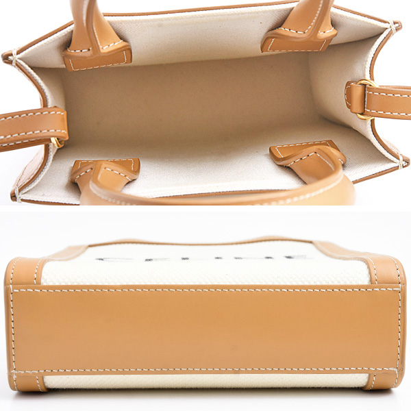 セリーヌ バッグ レディース バーティカルカバ ミニ ショルダー 2WAY ポシェット キャンバス カーフ ナチュラル×タン CELINE 193302 中古