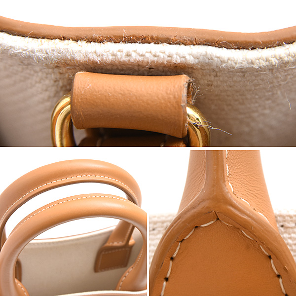 セリーヌ バッグ レディース バーティカルカバ ミニ ショルダー 2WAY ポシェット キャンバス カーフ ナチュラル×タン CELINE 193302 中古