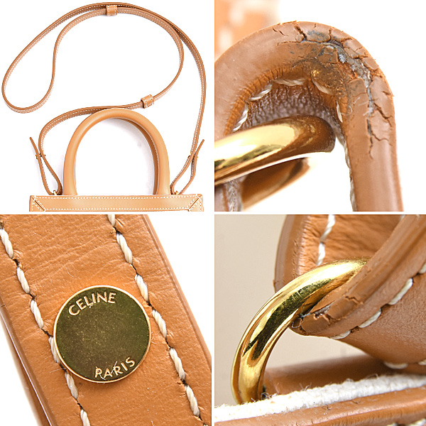 セリーヌ バッグ レディース バーティカルカバ ミニ ショルダー 2WAY ポシェット キャンバス カーフ ナチュラル×タン CELINE 193302 中古