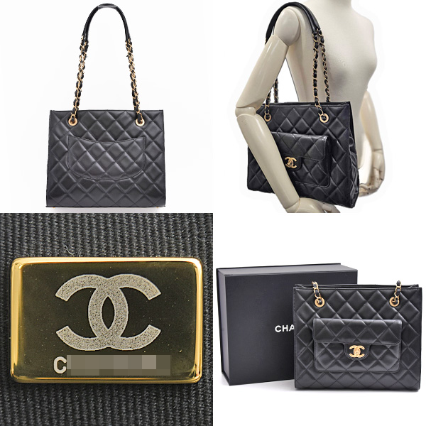 シャネル バッグ レディース マトラッセ チェーン トート ショルダー 肩掛け カーフレザー ランダム ブラック CHANEL 中古