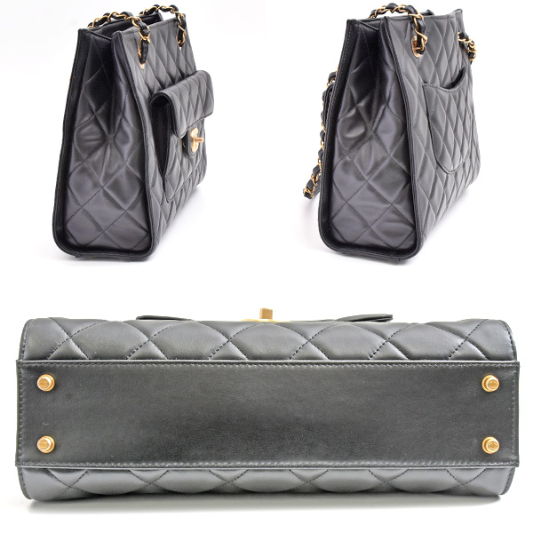 シャネル バッグ レディース マトラッセ チェーン トート ショルダー 肩掛け カーフレザー ランダム ブラック CHANEL 中古