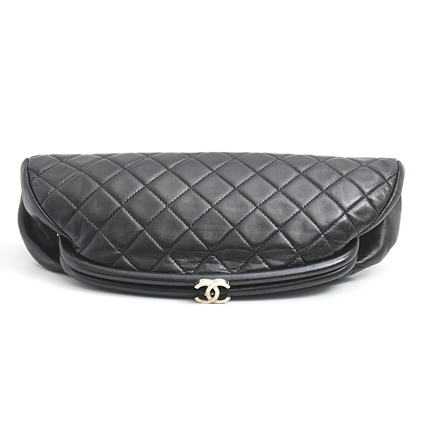 シャネル バッグ レディース マトラッセ がま口 クラッチバッグ ラムスキン ブラック CHANEL 中古