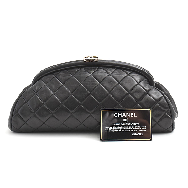 シャネル バッグ レディース マトラッセ がま口 クラッチバッグ ラムスキン ブラック CHANEL 中古