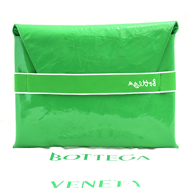 ボッテガヴェネタ バッグ メンズ クラッチ セカンドバッグ エナメル シワ加工 パテント グリーン BOTTEGA VENETA 中古