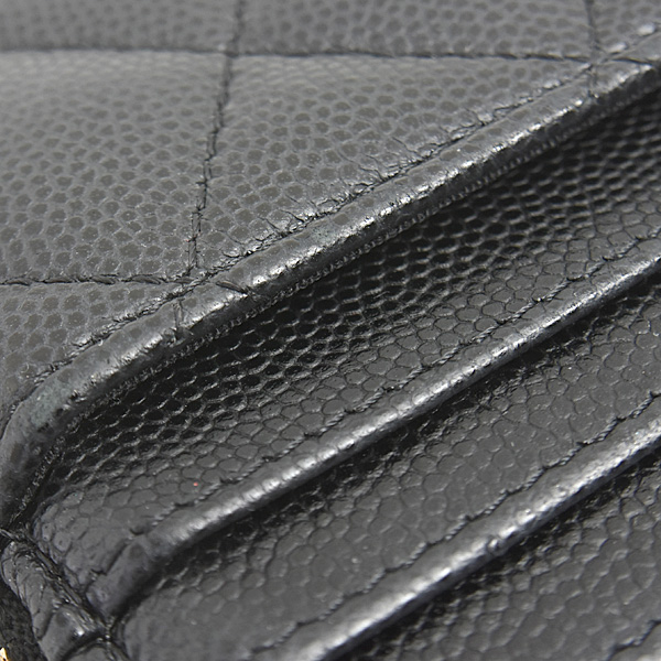シャネル 財布 レディース マトラッセ ジップコインパース コインケース キャビアスキン ブラック CHANEL AO2061 中古