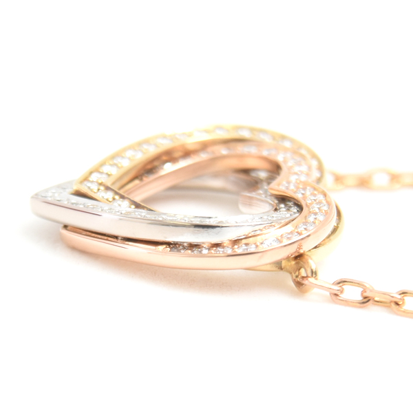 カルティエ ネックレス レディース トリニティ ハート フルダイヤ ネックレス 保証書付 ゴールド Cartier 750YG×WG×PG 中古