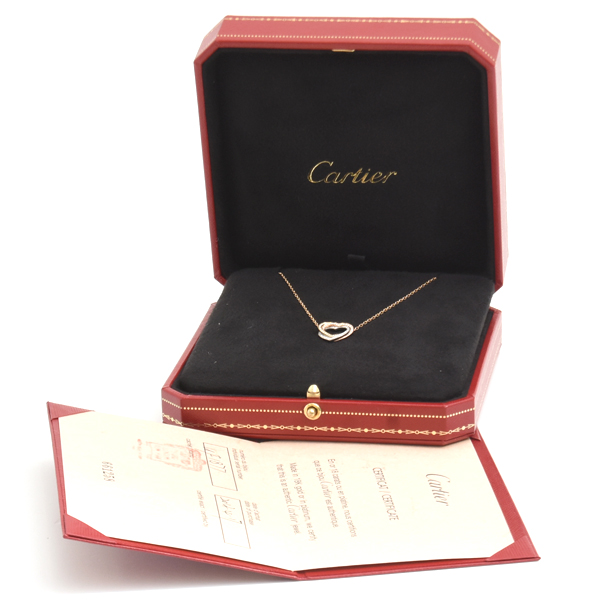 カルティエ ネックレス レディース トリニティ ハート フルダイヤ ネックレス 保証書付 ゴールド Cartier 750YG×WG×PG 中古