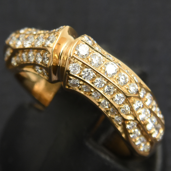 カルティエ 指輪 レディース バンブー ダイヤモンド リング 49号 イエローゴールド Cartier 750YG 中古