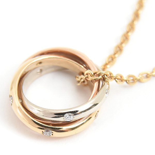 カルティエ ネックレス レディース トリニティ 15Pダイヤ ネックレス ゴールド Cartier 750YG×WG×PG 中古