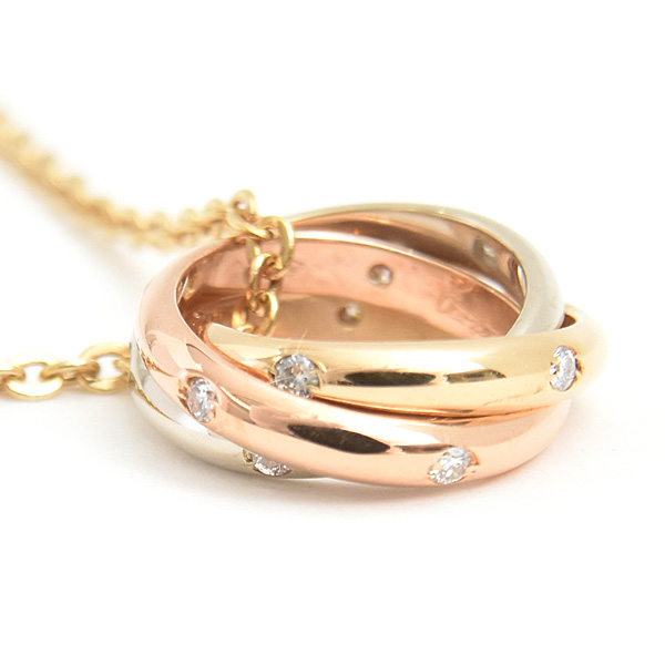 カルティエ ネックレス レディース トリニティ 15Pダイヤ ネックレス ゴールド Cartier 750YG×WG×PG 中古