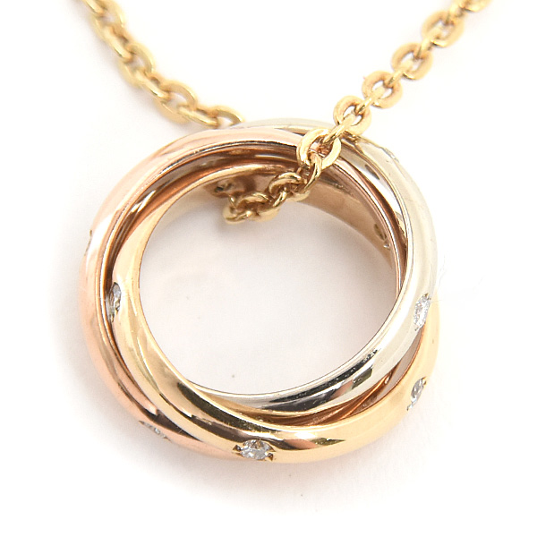 カルティエ ネックレス レディース トリニティ 15Pダイヤ ネックレス ゴールド Cartier 750YG×WG×PG 中古