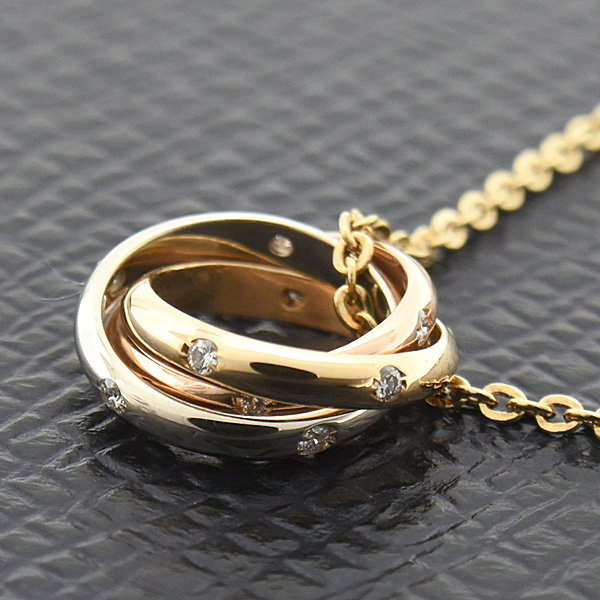 カルティエ ネックレス レディース トリニティ 15Pダイヤ ネックレス ゴールド Cartier 750YG×WG×PG 中古