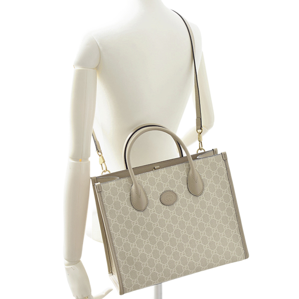 グッチ バッグ レディース メンズ トートバッグ GGスプリーム インターロッキングG PVC ベージュ系 GUCCI 659983 中古