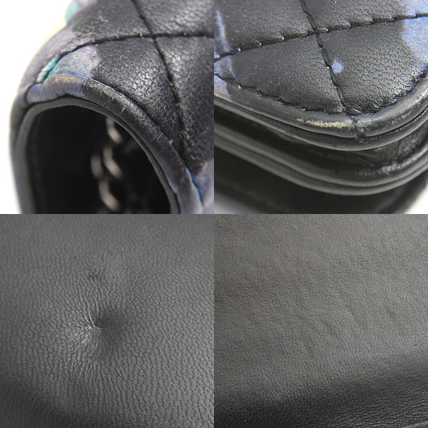 シャネル バッグ レディース エアライン チェーンウォレット マトラッセ ラムスキン ブルー ブラック CHANEL 中古