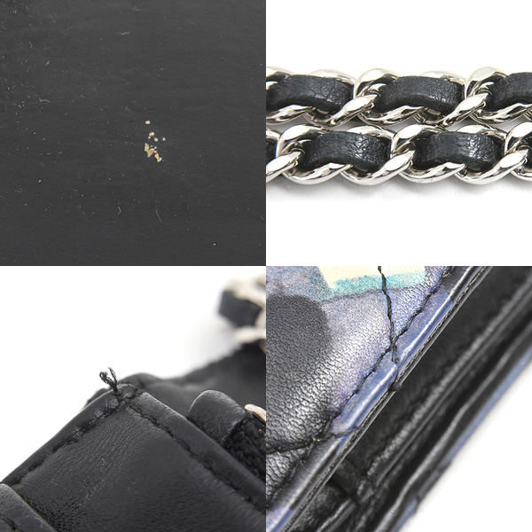 シャネル バッグ レディース エアライン チェーンウォレット マトラッセ ラムスキン ブルー ブラック CHANEL 中古