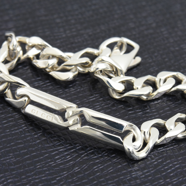 グッチ ブレス メンズ ノット インフィニティ チェーン ブレスレット 18サイズ シルバー GUCCI SV925 中古
