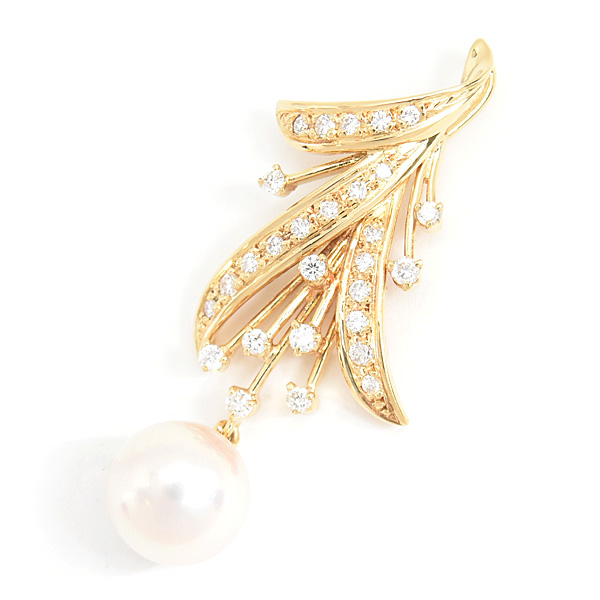 ミキモト ペンダント レディース パール ダイヤ フラワーデザイン ペンダントトップ 9.1mm珠 D0.37ct イエローゴールド K18 MIKIMOTO 中古