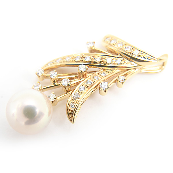 ミキモト ペンダント レディース パール ダイヤ フラワーデザイン ペンダントトップ 9.1mm珠 D0.37ct イエローゴールド K18 MIKIMOTO 中古