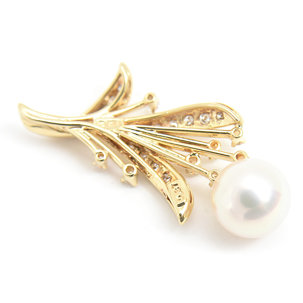 ミキモト ペンダント レディース パール ダイヤ フラワーデザイン ペンダントトップ 9.1mm珠 D0.37ct イエローゴールド K18 MIKIMOTO 中古