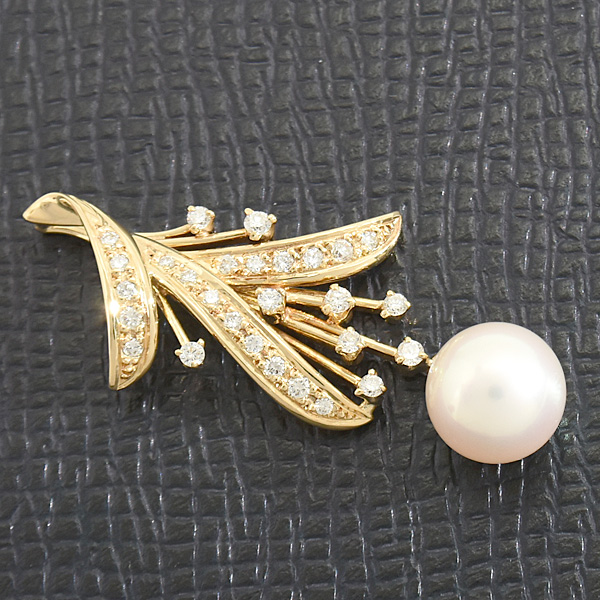 ミキモト ペンダント レディース パール ダイヤ フラワーデザイン ペンダントトップ 9.1mm珠 D0.37ct イエローゴールド K18 MIKIMOTO 中古