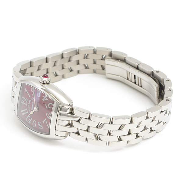 フランクミュラー 時計 レディース トノーカーベックス インターミディエ 電池式 レッド文字盤 ステンレス FRANCK MULLER 2251QZ SS 中古