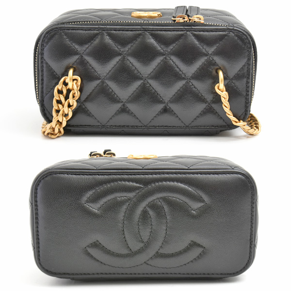 シャネル バッグ レディース マトラッセ スモールヴァニティケース ココハートチェーン ショルダー ラムスキン 鏡 ブラック CHANEL 中古