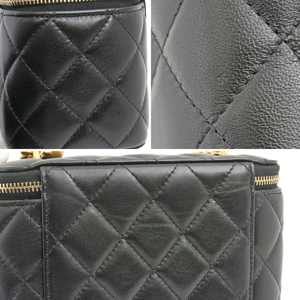 シャネル バッグ レディース マトラッセ スモールヴァニティケース ココハートチェーン ショルダー ラムスキン 鏡 ブラック CHANEL 中古