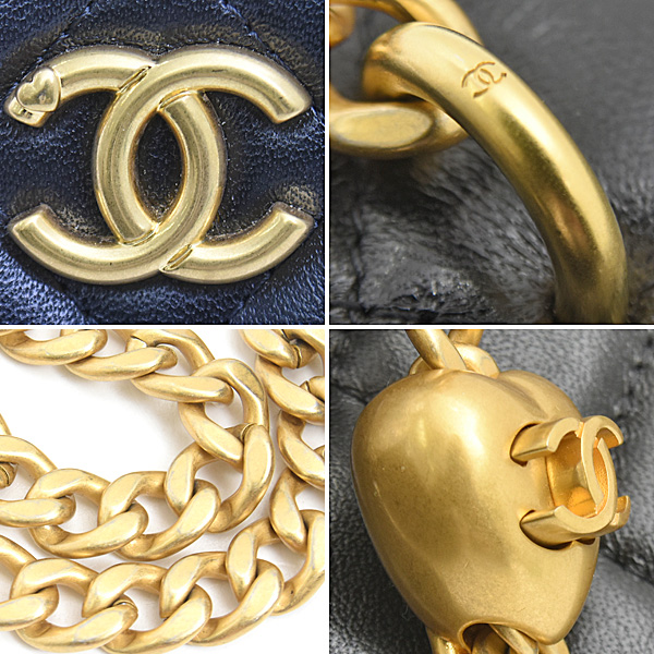 シャネル バッグ レディース マトラッセ スモールヴァニティケース ココハートチェーン ショルダー ラムスキン 鏡 ブラック CHANEL 中古