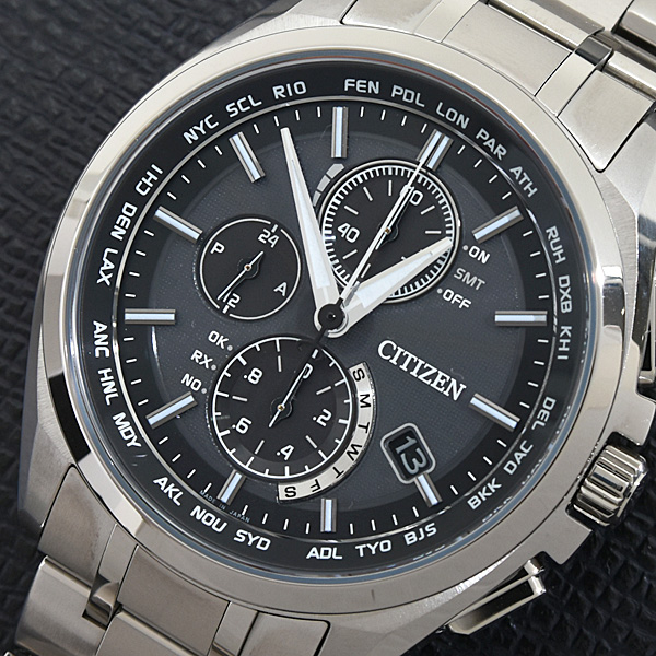 シチズン 時計 メンズ アテッサ エコドライブ ダイレクトフライト ソーラー発電式 ブラック文字盤 TI CITIZEN AT8040-57E 中古