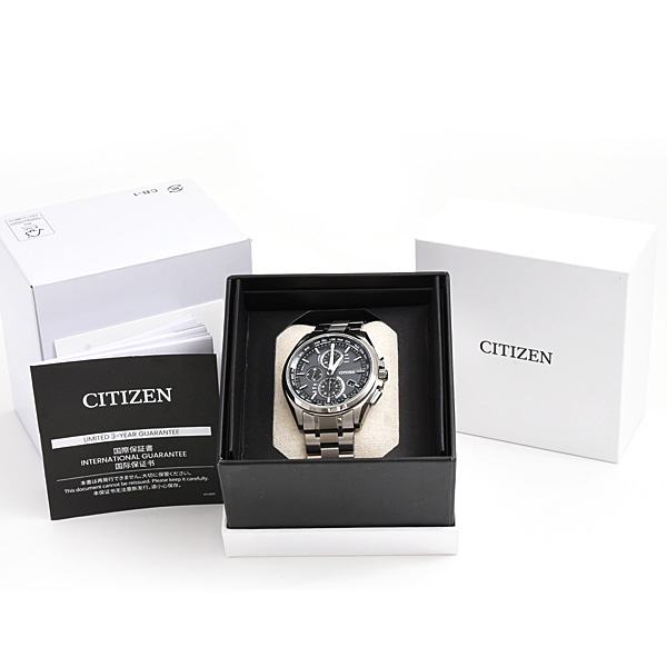 シチズン 時計 メンズ アテッサ エコドライブ ダイレクトフライト ソーラー発電式 ブラック文字盤 TI CITIZEN AT8040-57E 中古